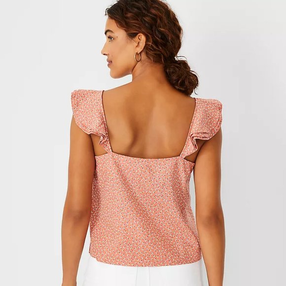 Ann Taylor Linen Blend Pintucked Ruffle Tank Top - Picture 2 of 2